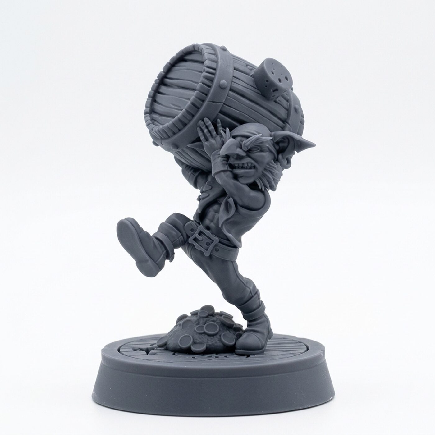Goblin Carrying A Barrel - Gray Resin 3D Printed Miniature