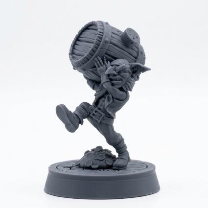 Goblin Carrying A Barrel - Gray Resin 3D Printed Miniature