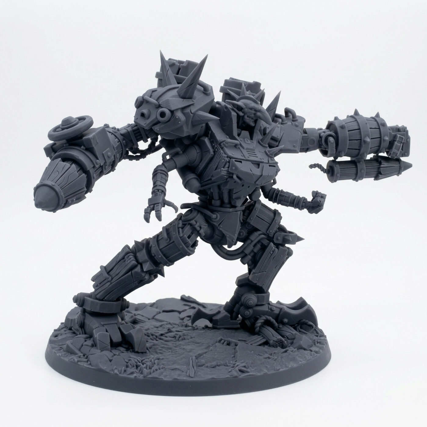 Goblin Meka Pose A Grinning Head - Gray Resin 3D Printed Miniature