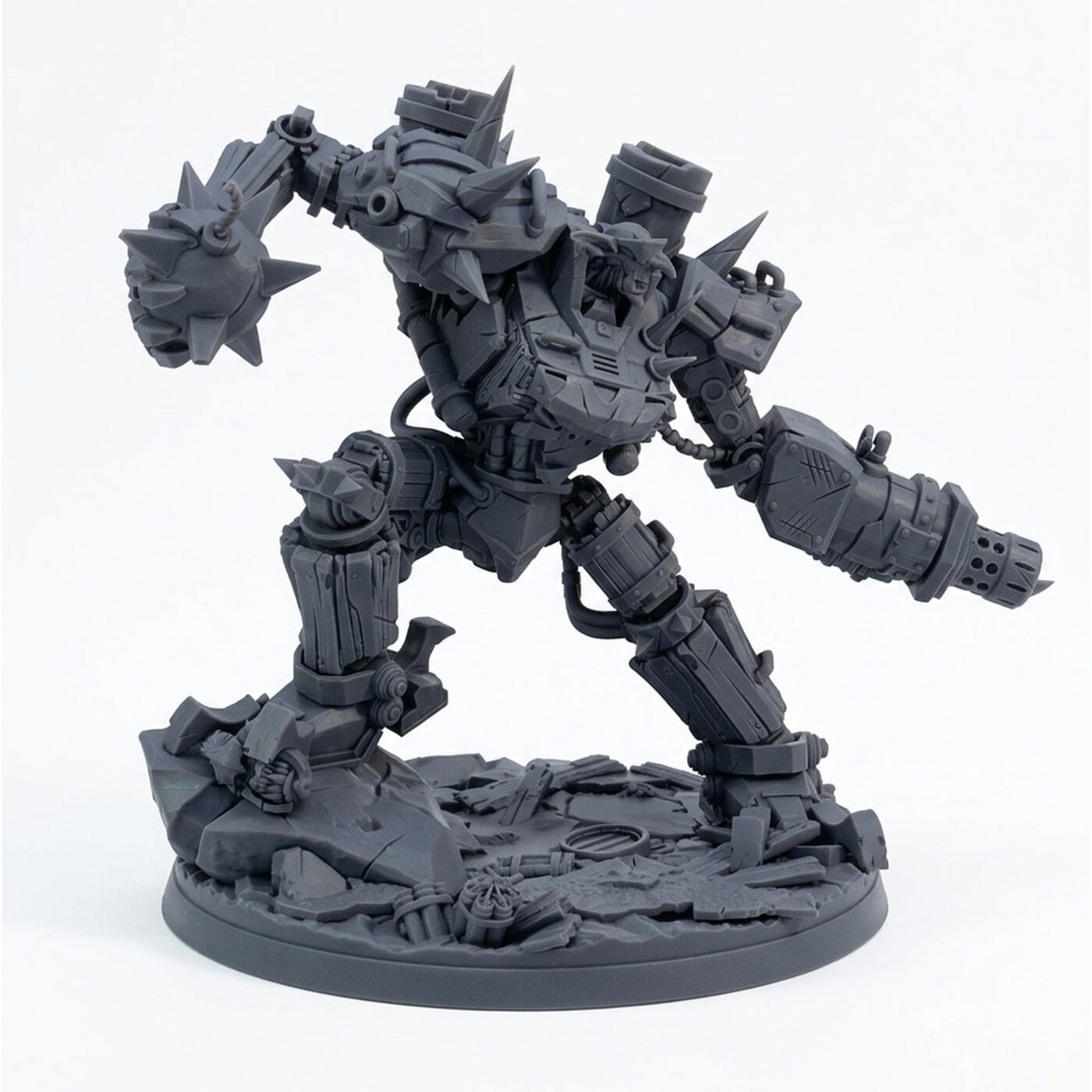 Goblin Meka Pose B Cigar Head - Gray Resin 3D Printed Miniature