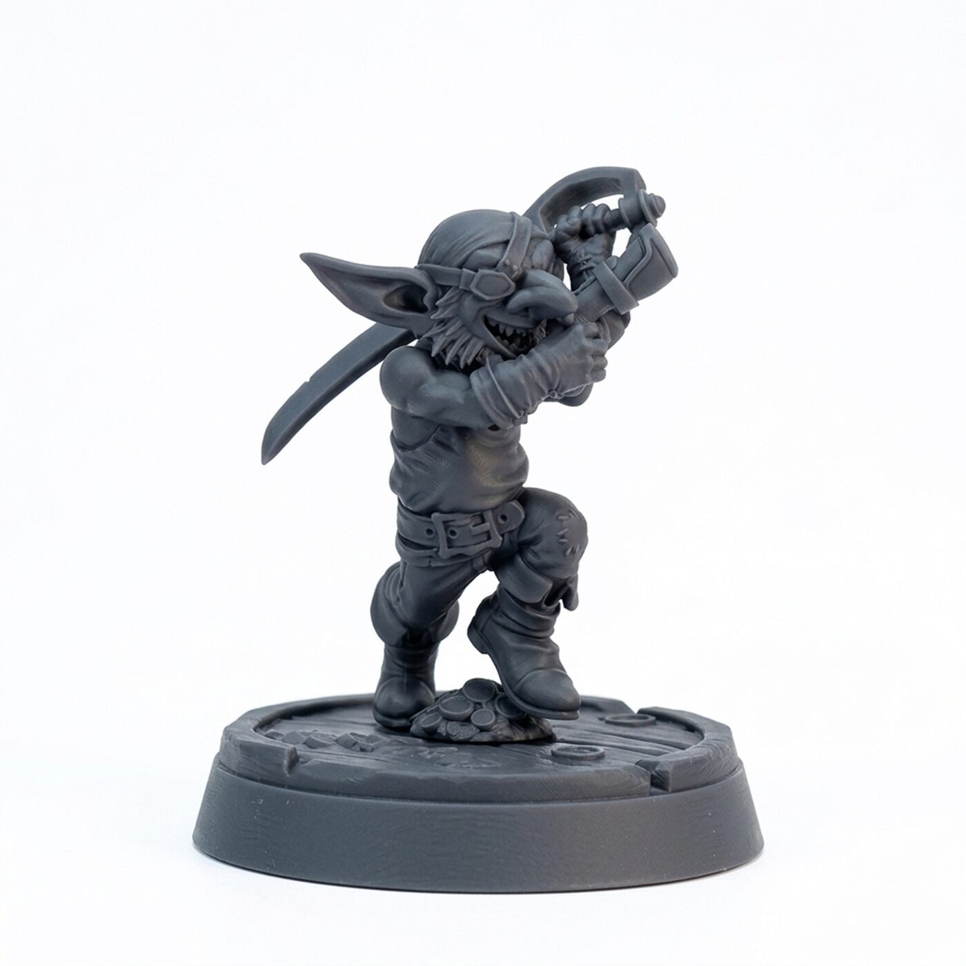 Goblin Pirate Attacking - Gray Resin 3D Printed Miniature