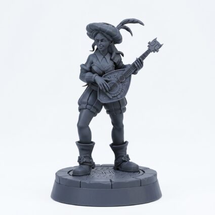 Human Bard With Lute - Gray Resin 3D Printed Miniature