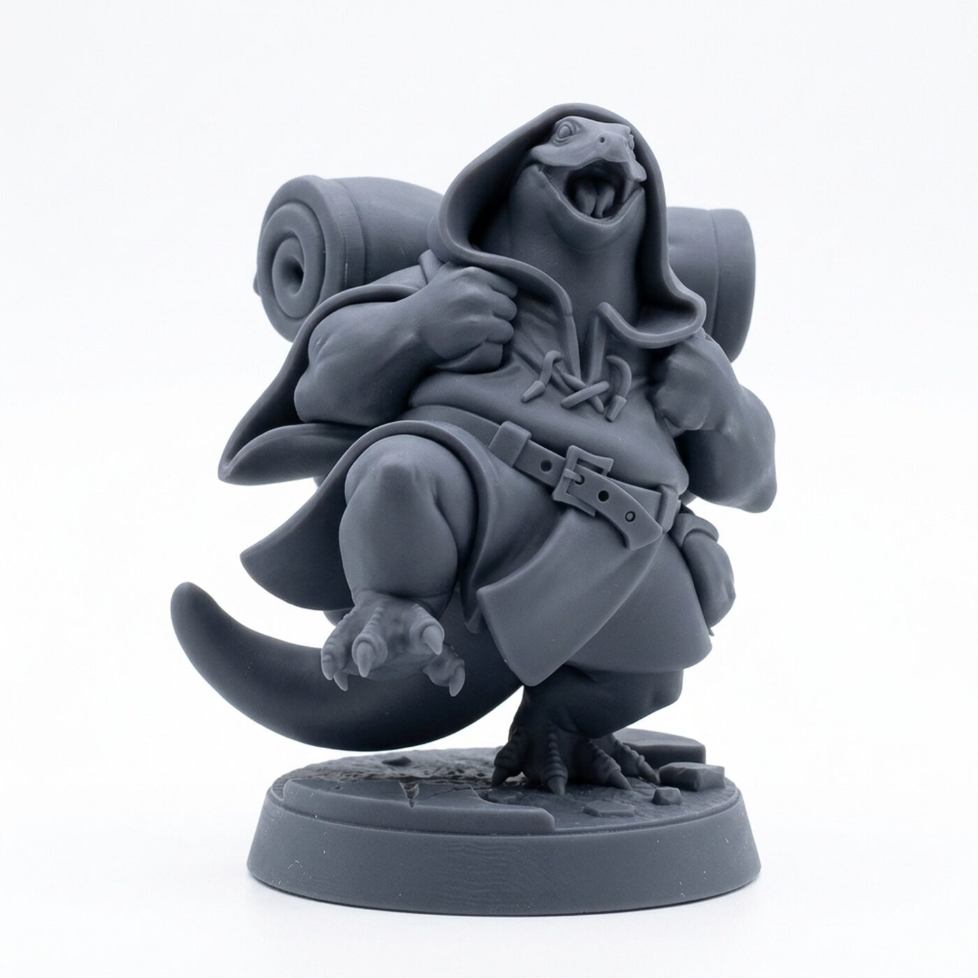 Lizard Adventurer A - Gray Resin 3D Printed Miniature