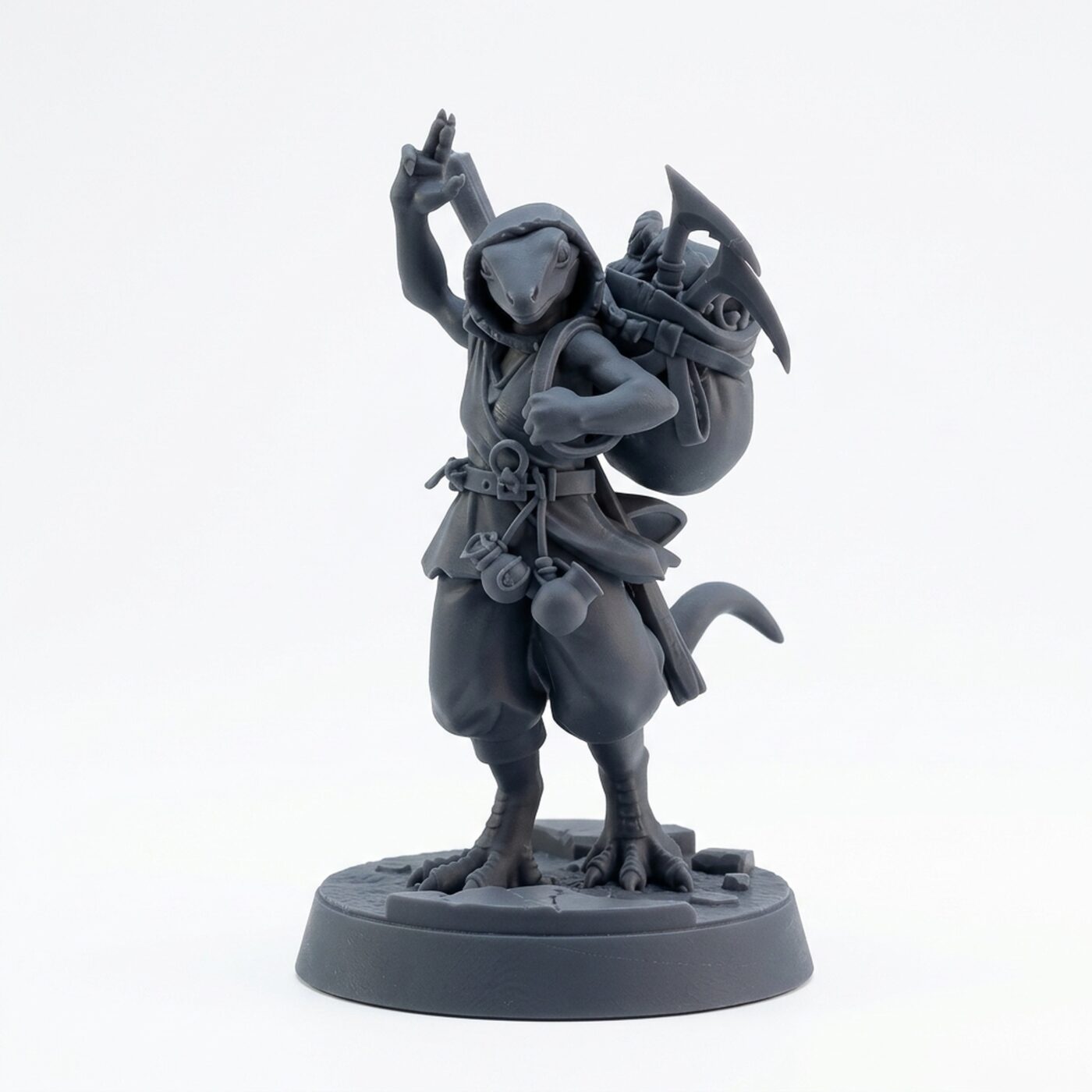 Lizard Adventurer B - Gray Resin 3D Printed Miniature