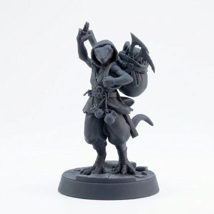 Lizard Adventurer B - Gray Resin 3D Printed Miniature