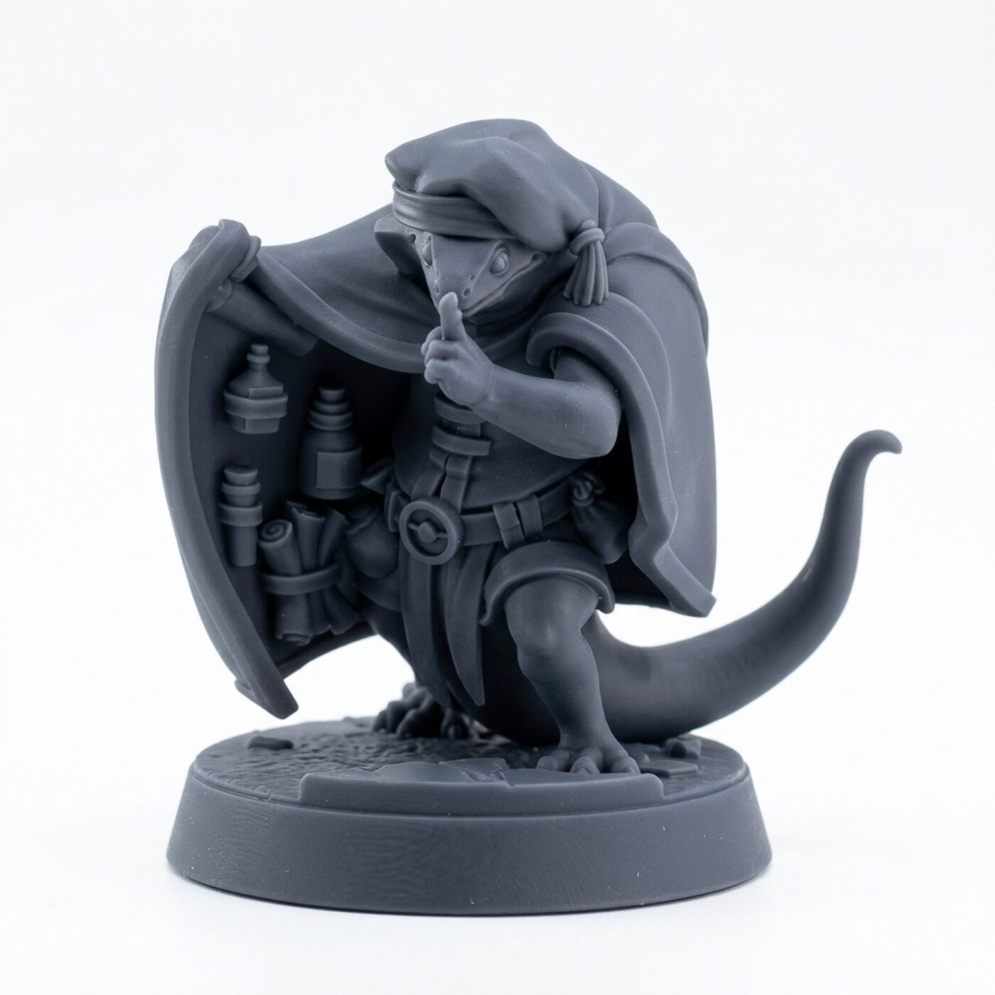 Lizard Merchant B - Gray Resin 3D Printed Miniature