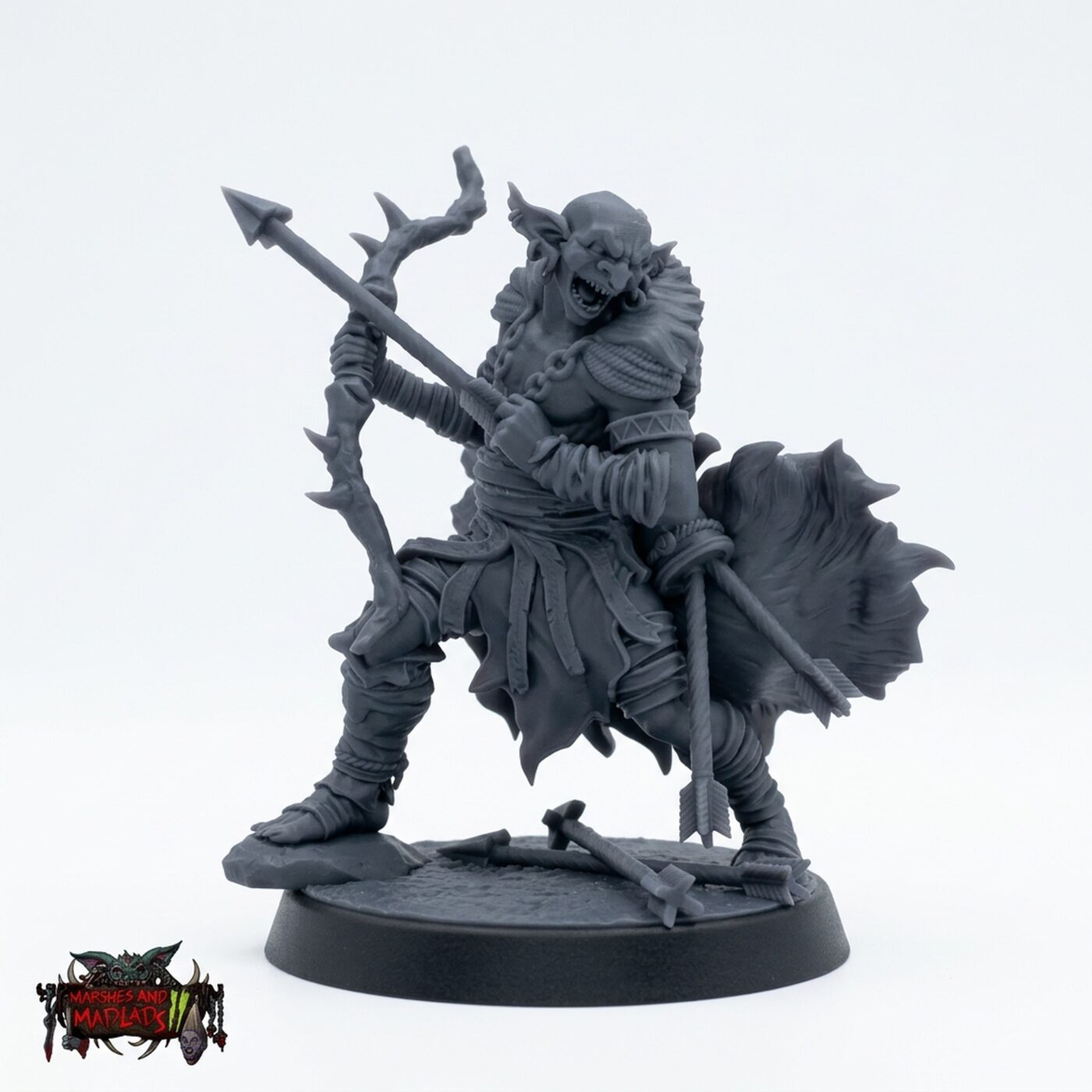 Marsh Goblin Archer B - Gray Resin 3D Printed Miniature