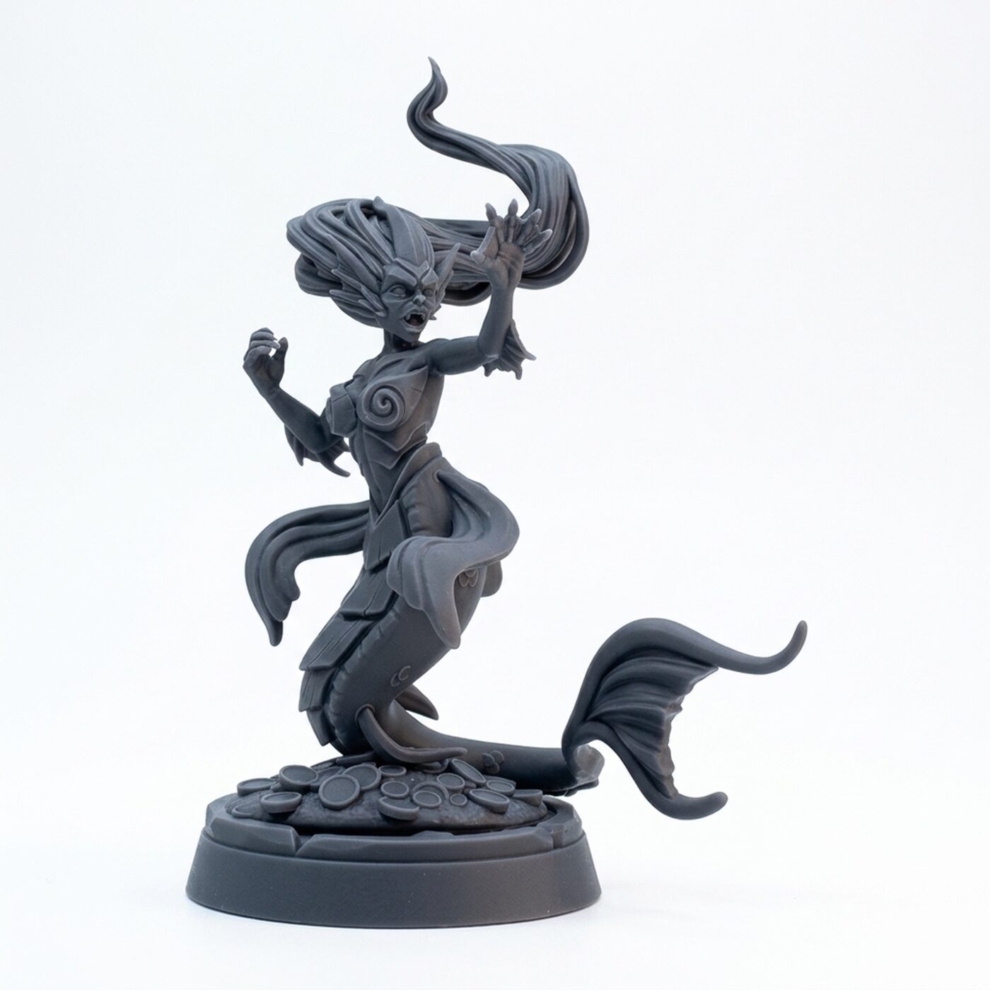 Mermaid Reachingout - Gray Resin 3D Printed Miniature