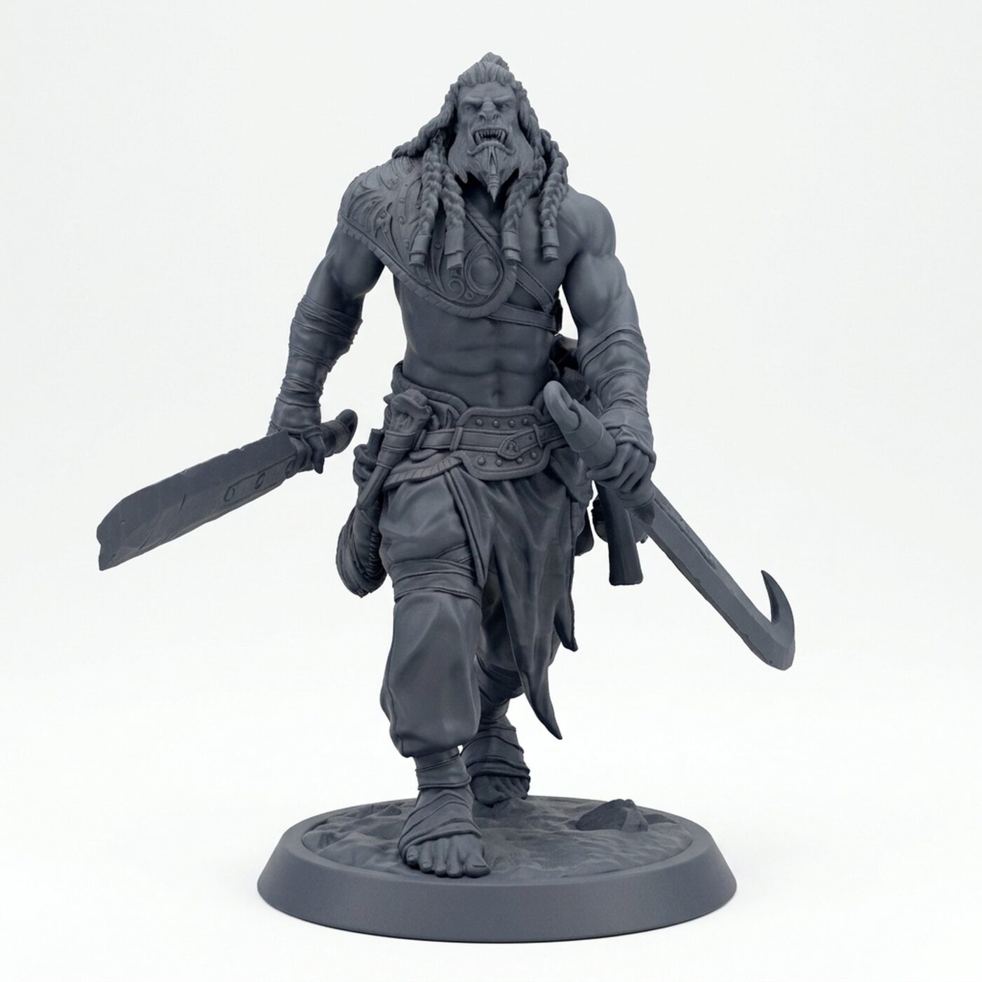 Orcsoldier Swordduel - Gray Resin 3D Printed Miniature