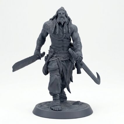 Orcsoldier Swordduel - Gray Resin 3D Printed Miniature