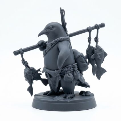 Penguin Fisher - Gray Resin 3D Printed Miniature