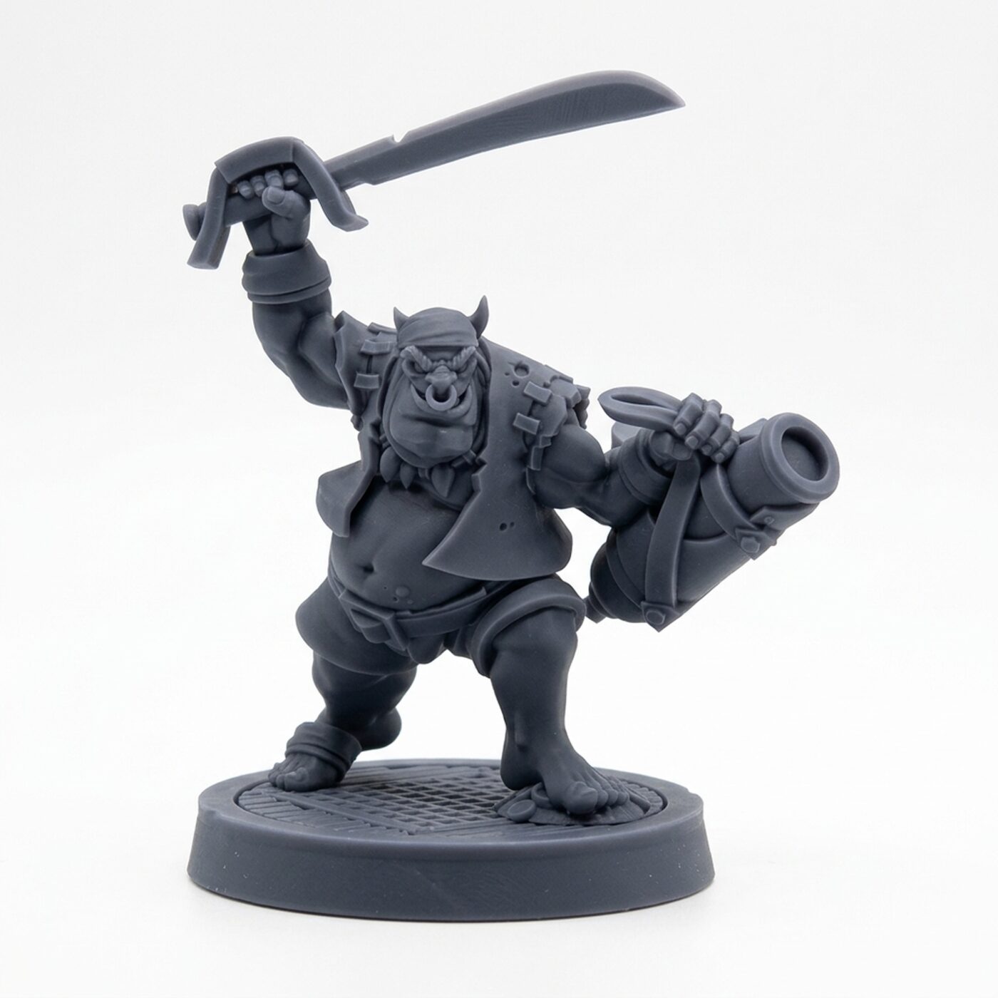 Pirate Orc Cannoneer - Gray Resin 3D Printed Miniature