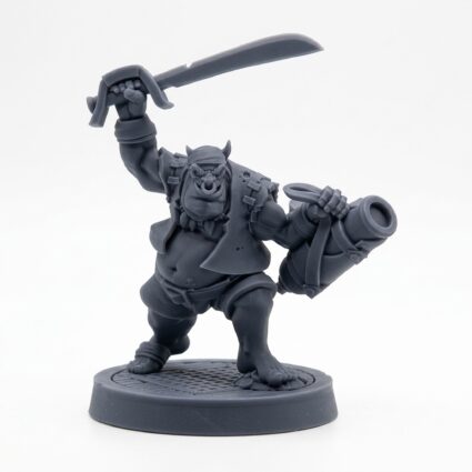 Pirate Orc Cannoneer - Gray Resin 3D Printed Miniature