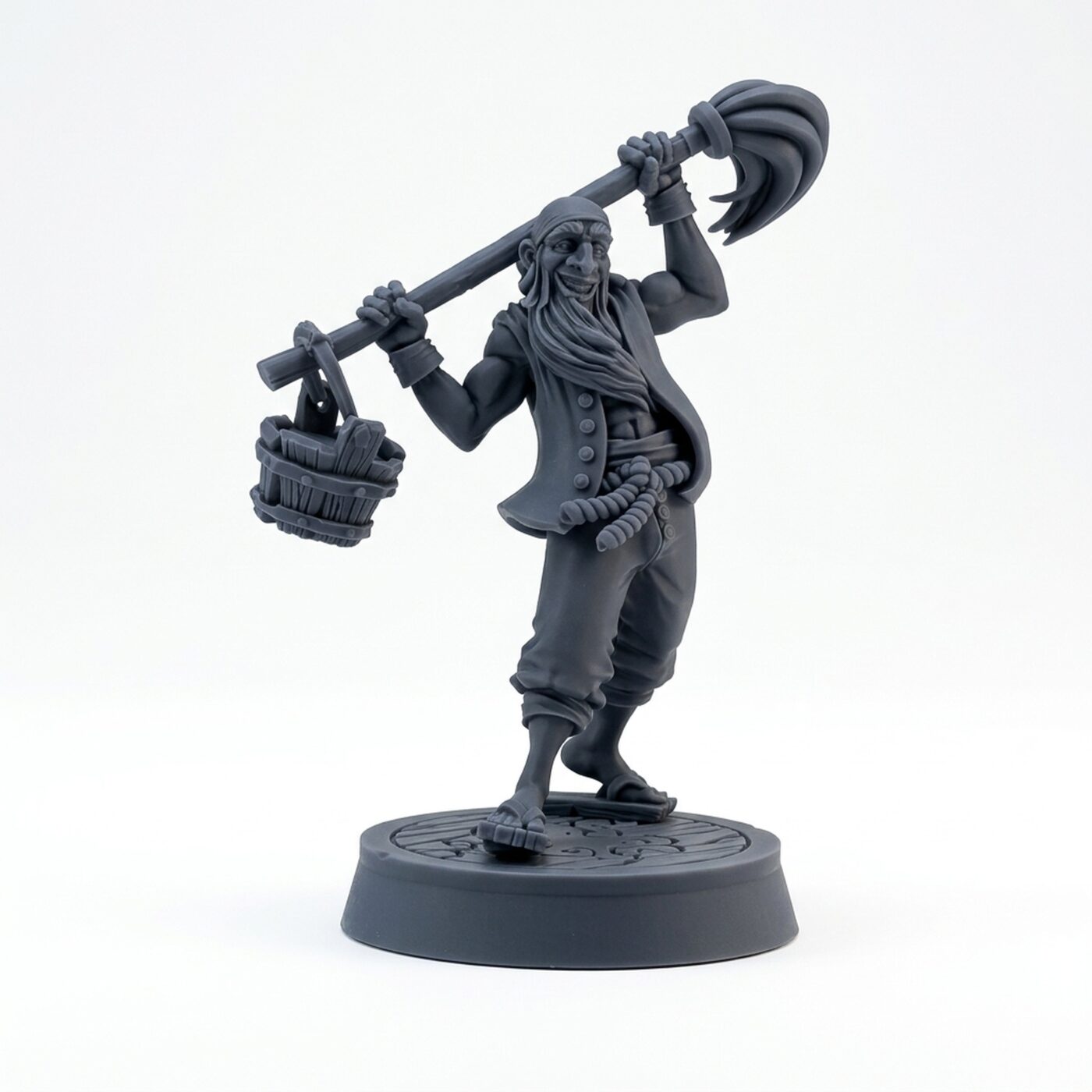 Pirate Swabber - Gray Resin 3D Printed Miniature