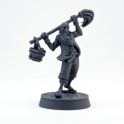 Pirate Swabber - Gray Resin 3D Printed Miniature