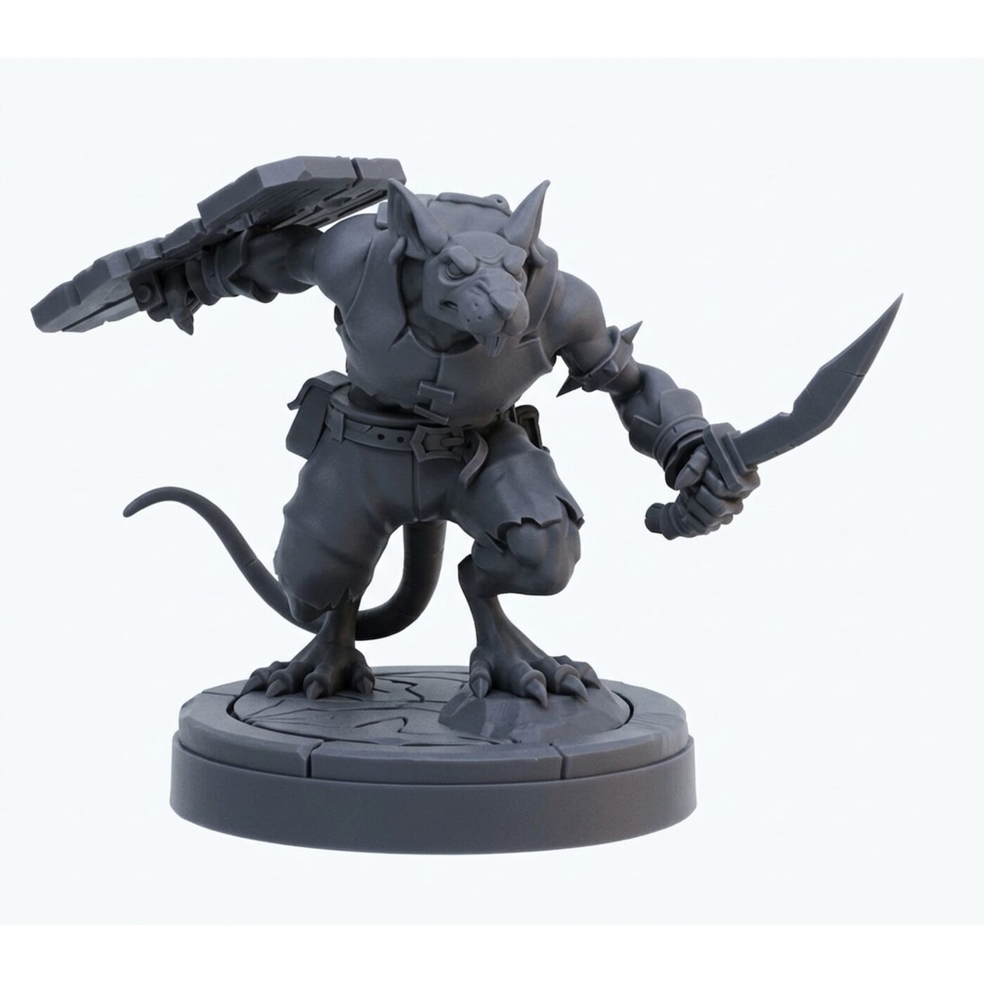 Ratfolk Frontline Fighter - Gray Resin 3D Printed Miniature