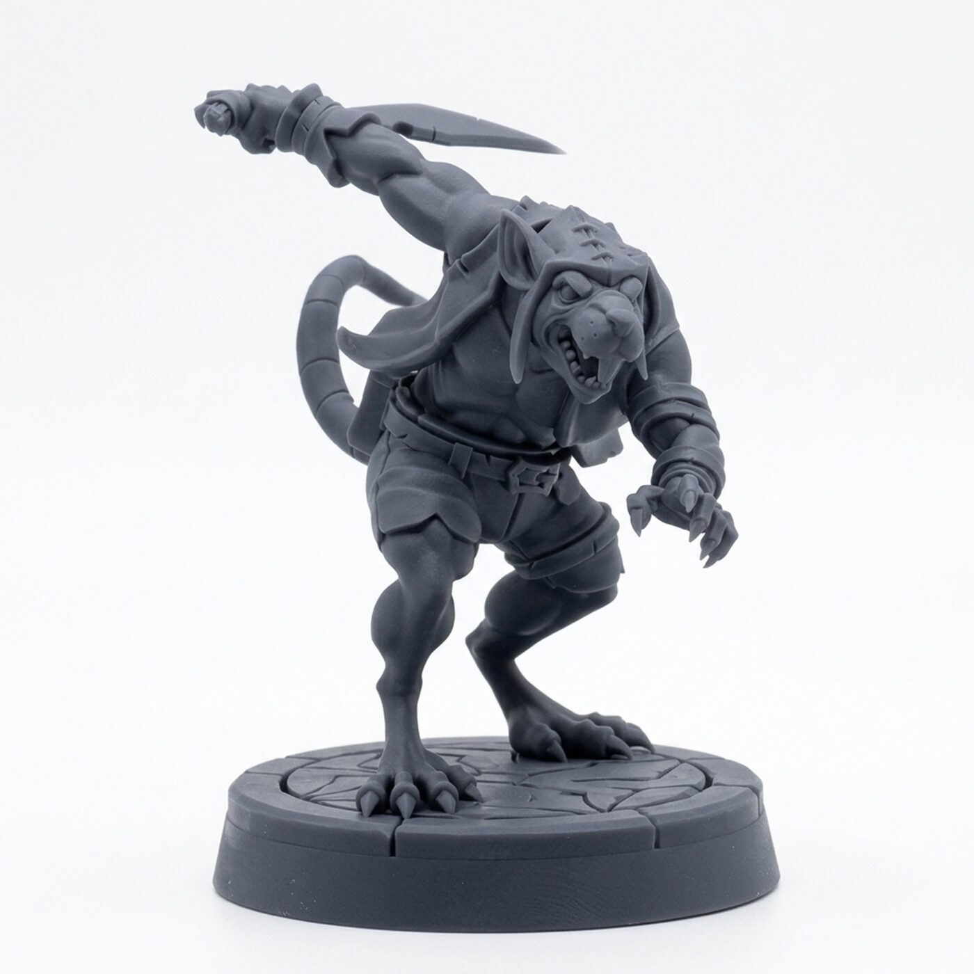 Ratfolk Swordsman - Gray Resin 3D Printed Miniature