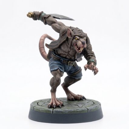 Ratfolk Swordsman - Painted 3D Printed Miniature