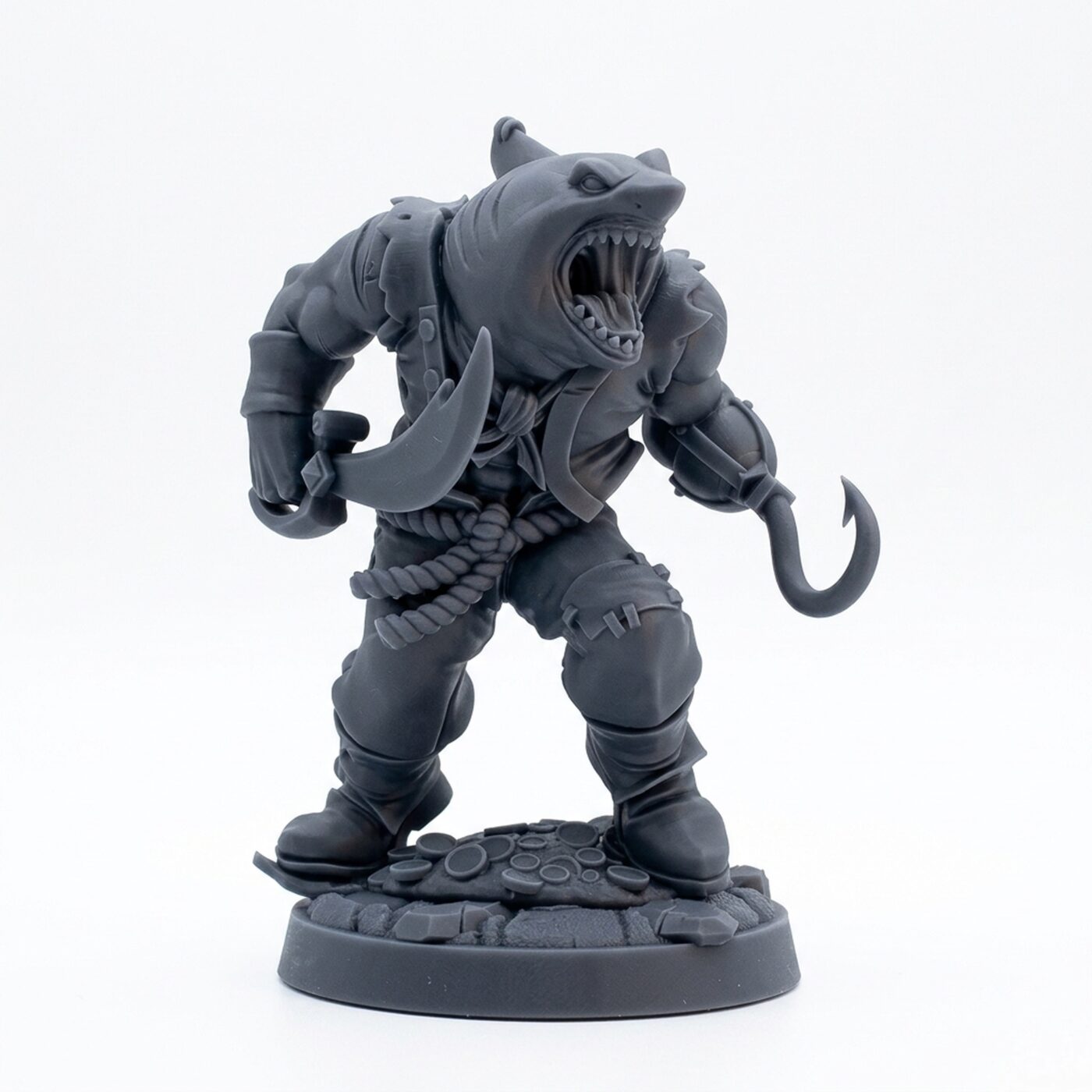 Saw Sharkfolk Bucaneer - Gray Resin 3D Printed Miniature