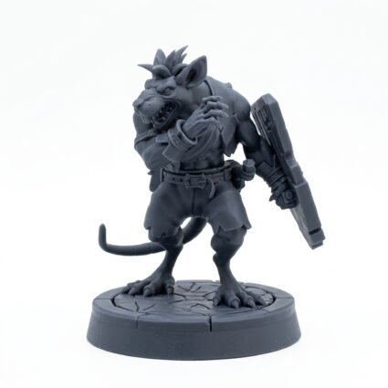 Shield Ratfolk Warrior - Gray Resin 3D Printed Miniature