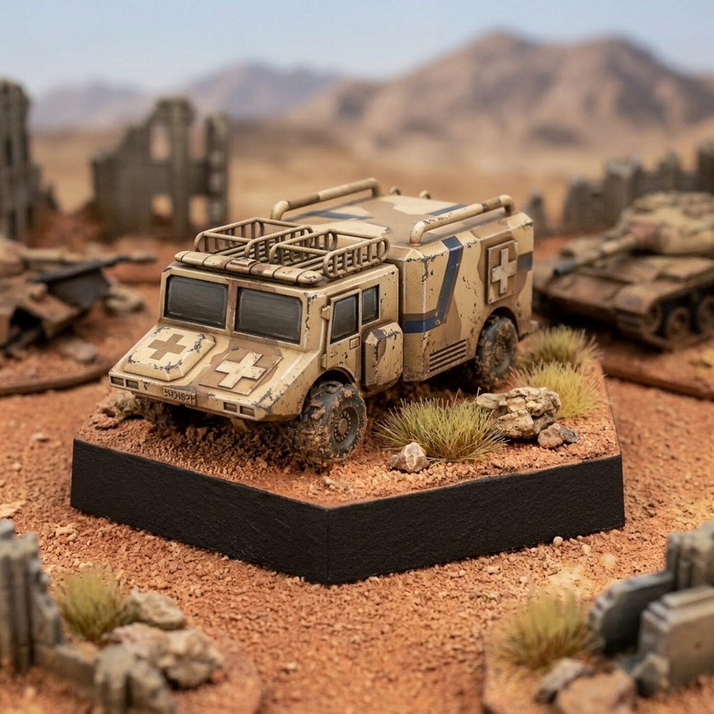 Simca Off-Road Ambulance - 6mm/8mm Sci-Fi Vehicle Painted Mech Miniature