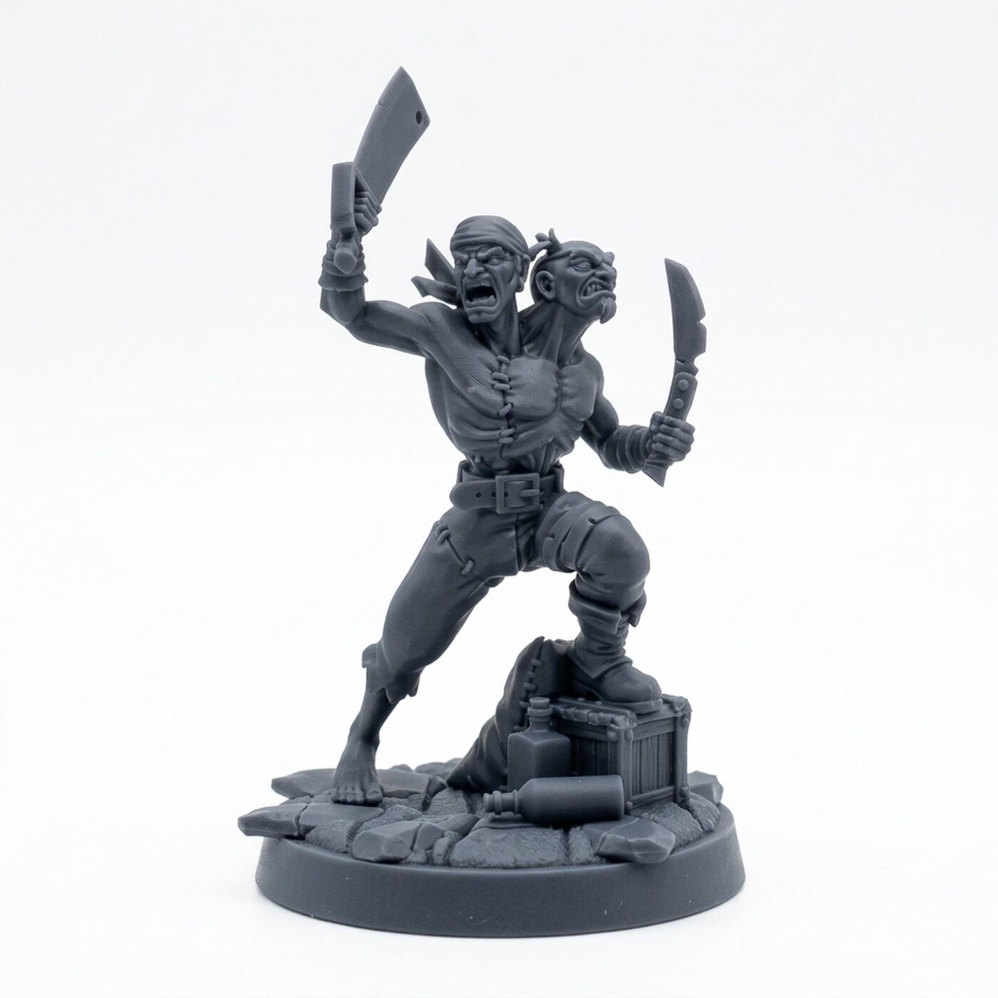 Two Headed Pirate - Gray Resin 3D Printed Miniature