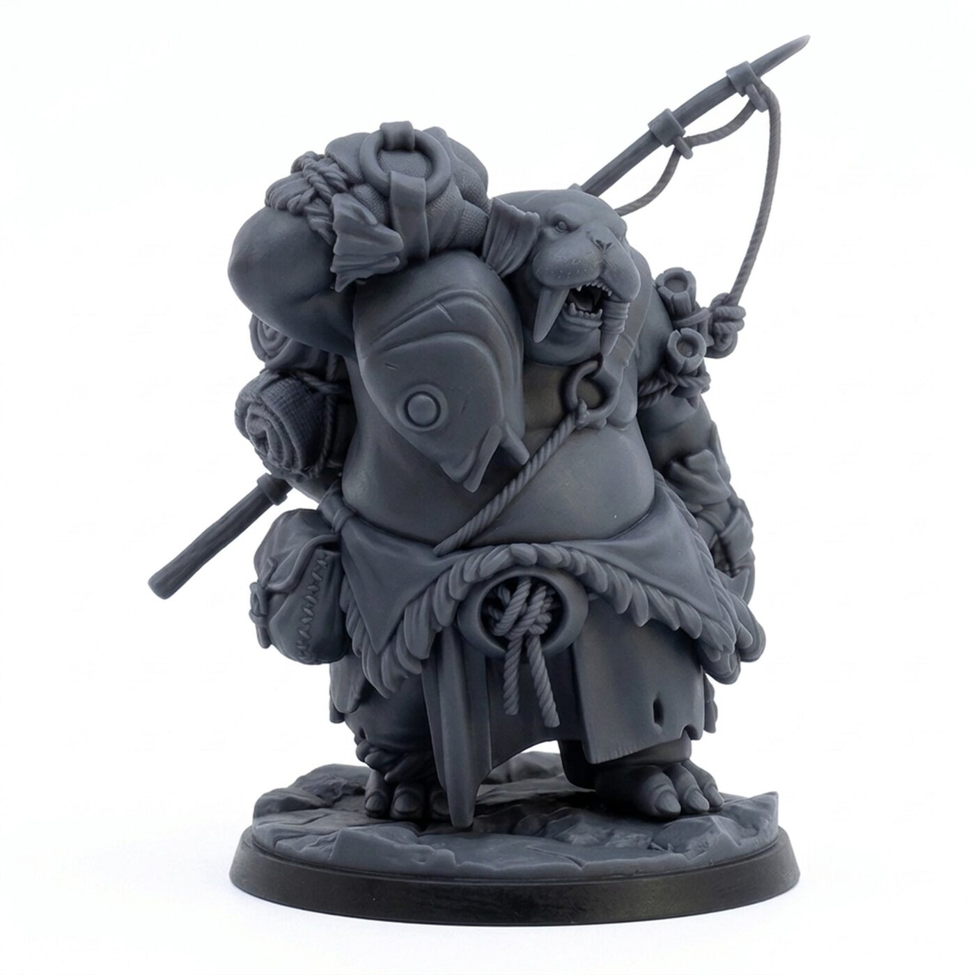 Walrus Fisher - Gray Resin 3D Printed Miniature