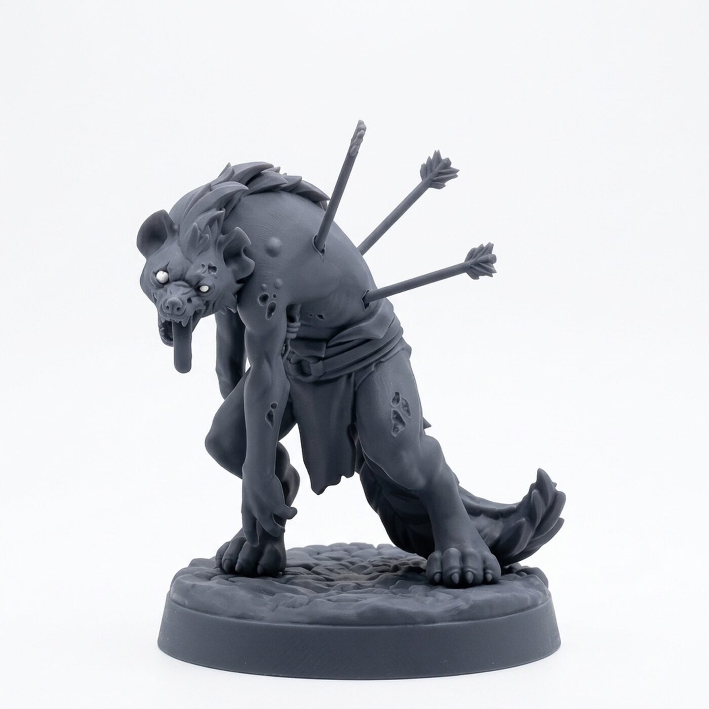 Zombified Gnoll - Gray Resin 3D Printed Miniature