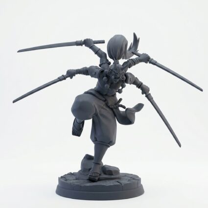Multi Armed Oni - Gray Resin 3D Printed Miniature